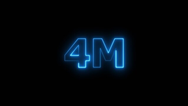 Abstract Beautiful Blue Neon 4M Text Concept Illustration. Social Media Views, Followers and Subscribers Celebration on Black Background.