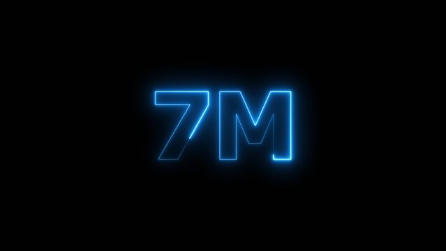 Abstract Beautiful Blue Neon 7M Text Concept Illustration. Social Media Views, Followers and Subscribers Celebration on Black Background.