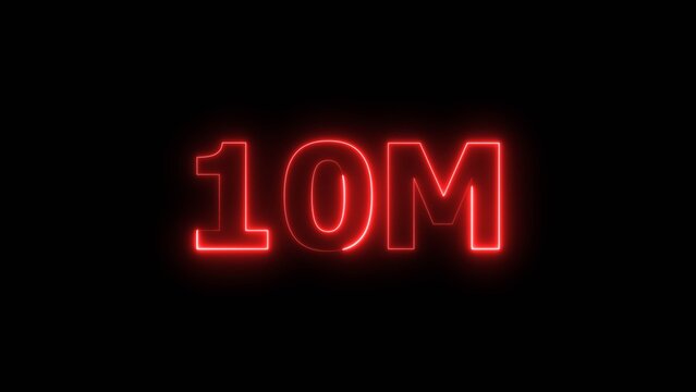 Abstract Beautiful Red Neon 10M Text Concept Illustration. Social Media Views, Followers and Subscribers Celebration on Black Background.