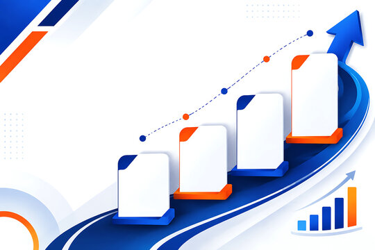 Business growth concept with rising charts and upward arrow path