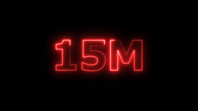 Abstract Beautiful Red Neon 15M Text Concept Illustration. Social Media Views, Followers and Subscribers Celebration on Black Background.