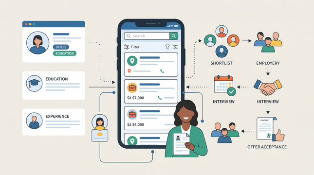 Professional Team Directory and Staff Profile Mobile App with Skill Network Illustration