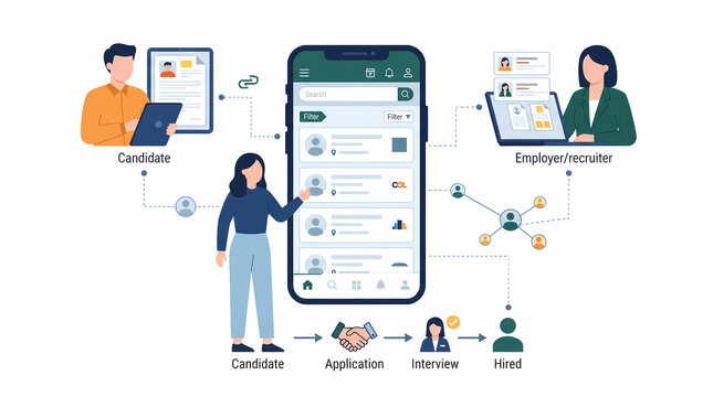 Recruitment and Candidate Management Mobile App Connecting Applicants and Employers Illustration