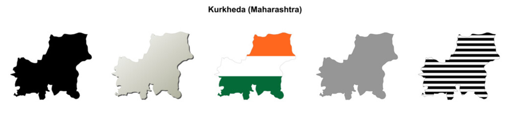 Fototapeta premium Kurkheda (Maharastra) blank outline map set