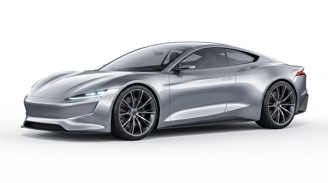 silver sports car modern coupe luxury vehicle futuristic design sleek automotive high performance speed machine concept car aerodynamic styling on transparent background