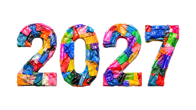Colorful abstract paint splatter number 2027 isolated on a black background for new year celebration design