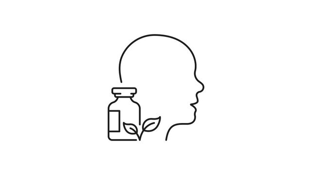 Herbal Medicine And Mental Health Animated Icon With Alpha Channel. Natural Remedies And Cognitive Wellness Motion Graphic. Holistic Healing And Botanical Supplements. On Transparent Background