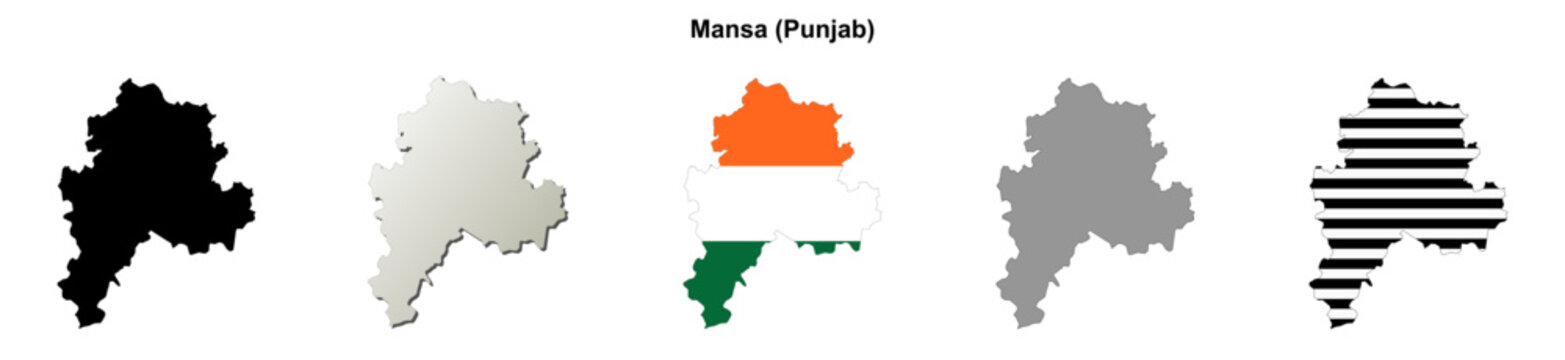 Mansa (Punjab) blank outline map set
