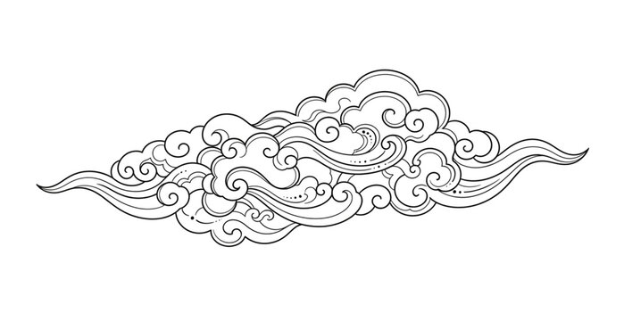 Japanese Zuiun Cloud Line Art &ndash; Traditional Floating Cloud Ornament Illustration