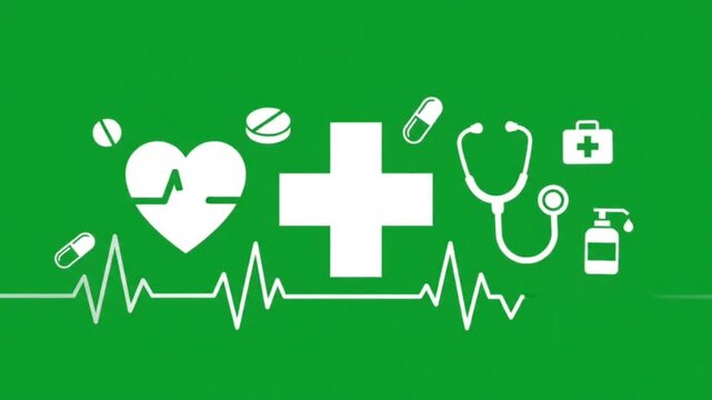 Green Screen Medical Health Icons Animation Chroma Key Background Loop 