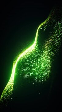 Flowing green wave particles background, 3d rendering.