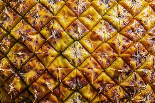Ripe Pineapple Skin Macro Texture with Natural Polygonal Areoles and Raking Light