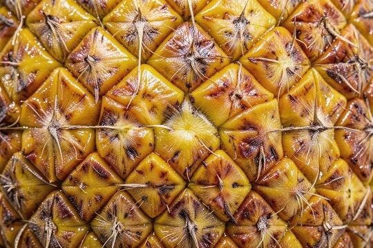 Ripe Pineapple Polygonal Fruit Areoles Macro Texture Surface Background