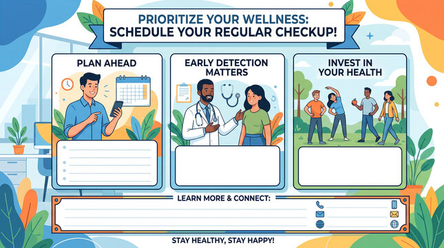 Employee wellness poster encouraging regular checkups, generous copy space, Blue November: prostate cancer awareness and prevention