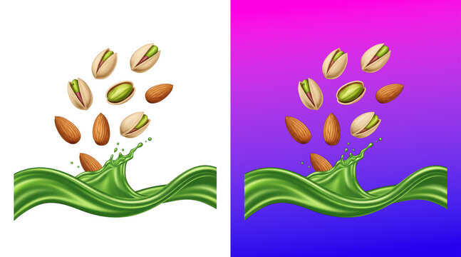 Nuts emerging from water splash vibrant
