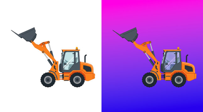 Orange construction backhoe loader flat design