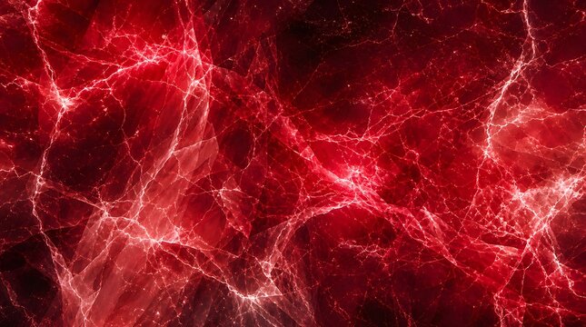 Mysterious and energetic abstract background texture woven with intricately webbed white lightning and ruby red minerals