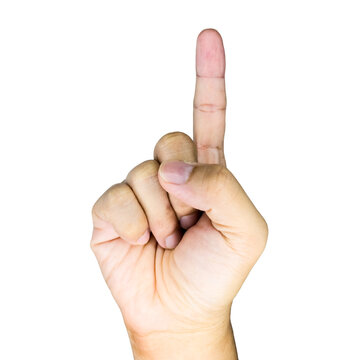 Hand pointing up with the index finger showing number one.
