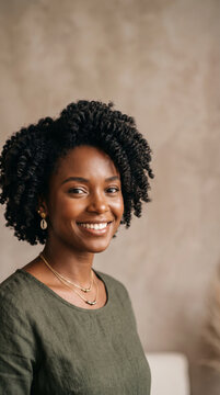 Black Brazilian woman with beautifully styled natural hair and subtle contemporary Afro-inspired accessories, close-up portrait-inspired composition, Black Consciousness Day