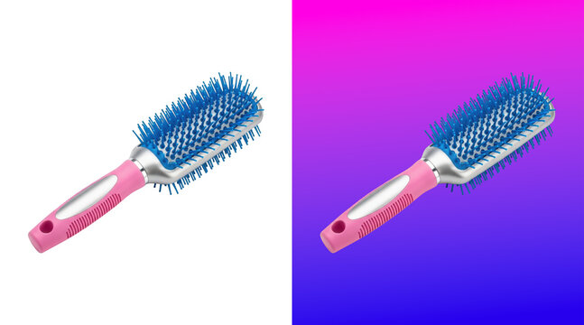 Pink and blue hair brushes with bristles