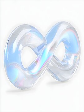 Translucent glass infinity loop 3D render with iridescent glow