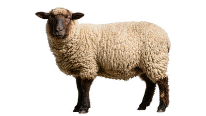 Fluffy sheep with dark face and legs, isolated on transparent background © studiox