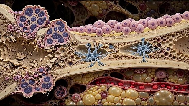 3D Motion Graphic Loop of Microscopic Bone Remodeling Process with Osteoclasts and Osteoblasts Activity