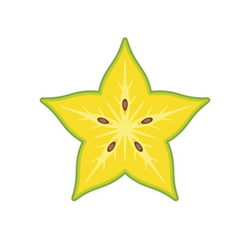 Star Fruit Slice Vector Illustration, Exotic Carambola Tropical Fruit Icon Isolated on White Background