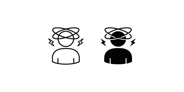 Headache and mental stress outline and filled icon set.
