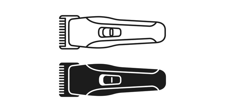 Hair clipper icon set black line and glyph style electric shaving machine symbol with comb for barbershop.