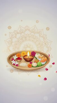 Vertical Traditional Pooja Thali with Diya and Sweets for Bhai Dooj