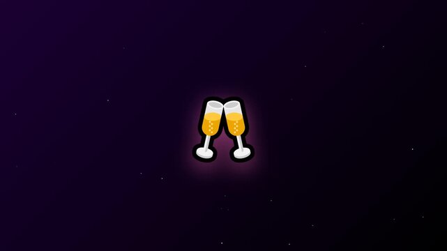 Two champagne flutes clinking in a toast on a dark purple background
