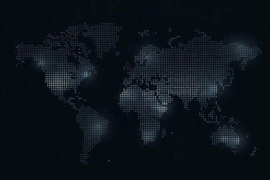 Glowing Blue Dotted World Map on Dark Background Representing Global Connectivity and Technology