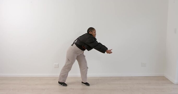 High speed photography for dynamic scenes, Dancing energetically, woman in casual outfit performing