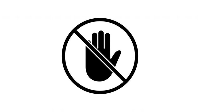 Stop Hand Sign Solid Animated Icon With Alpha Channel. Prohibition, Restriction, And Warning Silhouette Motion Graphic. Safety And Security Indication. On Transparent Background