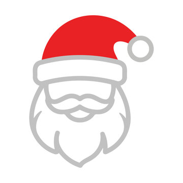 Minimalist santa claus face icon with red hat and white beard for christmas holiday design Vector