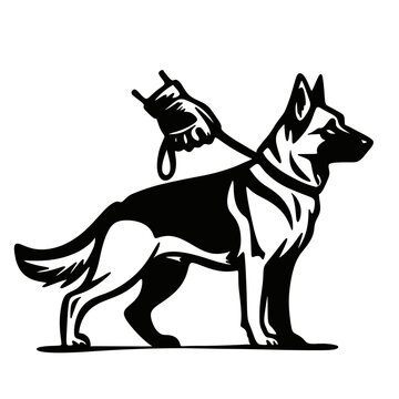 K9 police dog vector illustration. German Shepherd in tactical military vest and equipment sketch