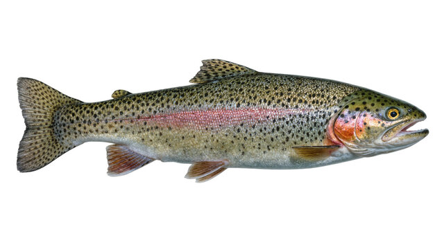 Detailed rainbow trout fish with pink stripe, isolated on transparent background