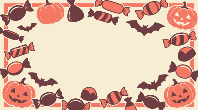 A delightful halloween vector background featuring pumpkins bats and assorted candies perfect for seasonal designs and spooky celebrations