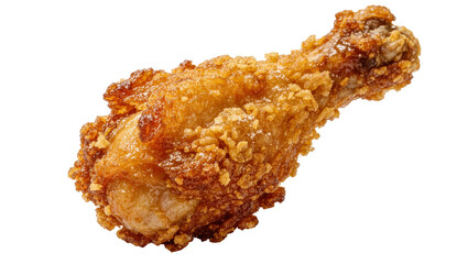 Crispy golden fried chicken drumstick with textured breading, isolated on transparent background © iPNGi