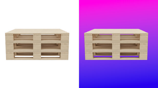 Stacked wooden pallet blocks 3D rendering