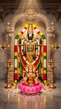 Lord Venkateswara Balaji with Goddess Lakshmi in Hindu Temple