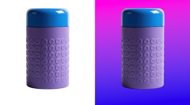 Textured cylindrical container with blue lid