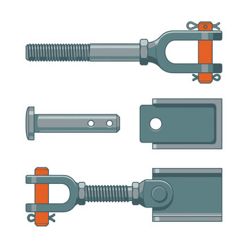 Industrial Mechanical Rigging Hardware Set Vector Illustration - Clevis Joint, Threaded Shackle, and Connector Pin Components for Engineering and Construction