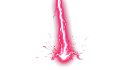 Vertical red lightning bolt striking the ground with electric sparks and bright impact glow, isolated on transparent background for game assets, sci-fi posters, and digital art. © dedoteto