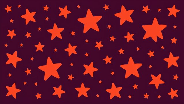 Flat pattern of orange five-pointed stars scattered on a dark purple background, celestial