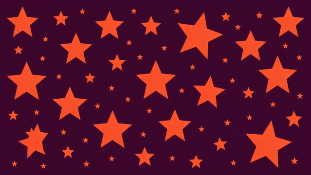 Flat pattern of orange five-pointed stars scattered on a solid dark purple background, celestial