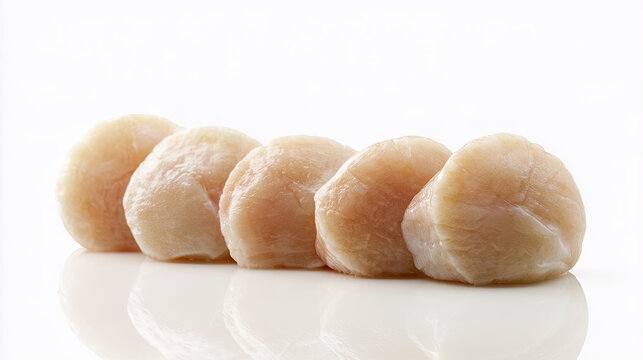 transparent raw scallops isolated on white background