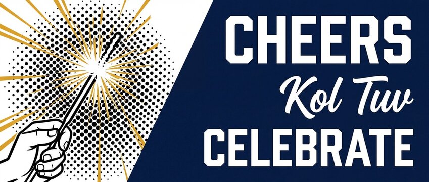 Sparkler celebration banner pop art hand holding sparkling firework graphic with cheers kol tuv celebrate typography text for New Year party festival Jewish holiday card background vector design