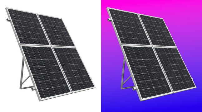 Two solar panel modules on adjustable metal frames